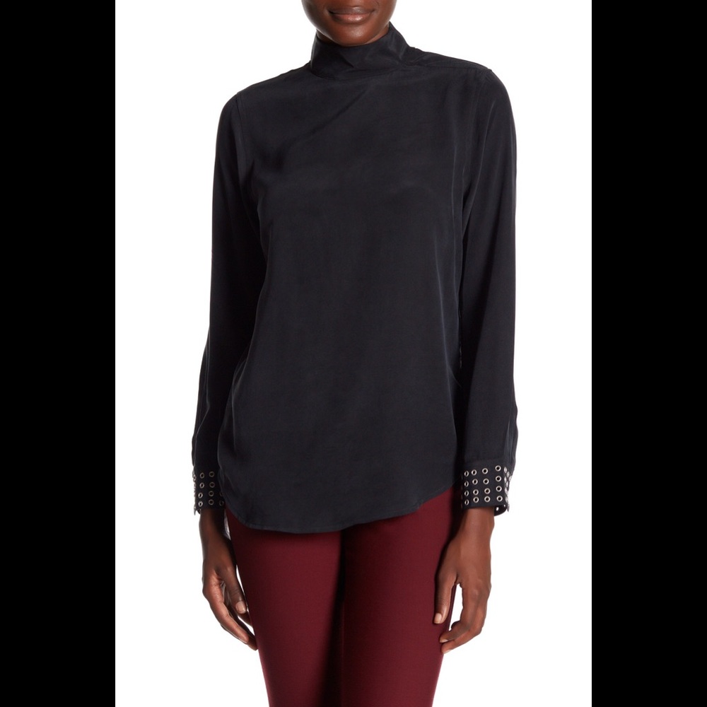 Equipment Curtis Grommet Cuff Mockneck Silk Blouse